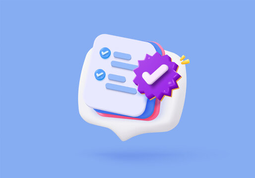 3d icon file task management todo check list, assignment and exam paperwork, work on organization, progress feedback, administration survey. 3d clipboard tick check icon vector render illustration