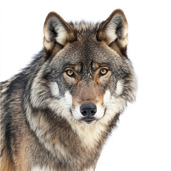 Fototapeta premium Wolf isolated on white background, showcasing its intense gaze