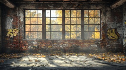 Abandoned factory autumn sunlight room interior