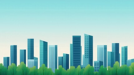 Illustration of Energy Efficiency Strategies in a Modern Urban Landscape with Skyscrapers and Green Spaces