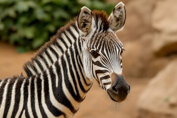 Fototapeta premium Zebra Close-up Portrait in Sandy Zoo Enclosure