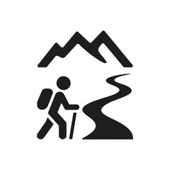 Hiker on mountain trail icon © Visual language