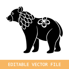 Polar bear silhouette in bohemian, boho, nature illustration