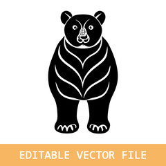 grizzly bear in folk art black and white silhouette illustration
