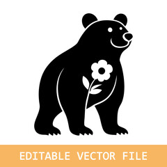 Naklejka premium grizzly bear made by simple botanical drawing, black and white animal illustration black and white animal illustration