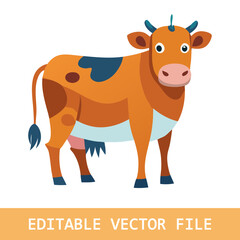 Dairy cow standing in full length. vector simple illustration
