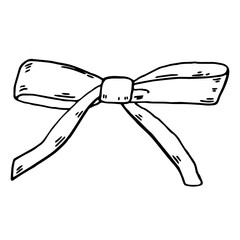 Ribbon bow hand drawn element isolated. Decoration for holiday design or greeting card. Vector illustration