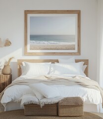 Coastal print in serene bedroom