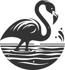 Silhouette of a flamingo wading through deep water animal vector