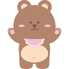 Cute Kawaii Baby Bear with Pink Bib – Adorable Pastel Nursery Illustration