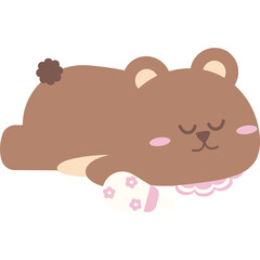 Fototapeta premium Cute Kawaii Sleeping Baby Bear with Milk Bottle – Adorable Pastel Nursery Illustration