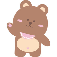 Obraz premium Cute Kawaii Baby Bear Waving with Pink Bib – Adorable Pastel Nursery Illustration