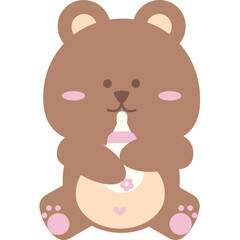 Cute Kawaii Baby Bear Drinking Milk Bottle – Adorable Pastel Nursery Illustration