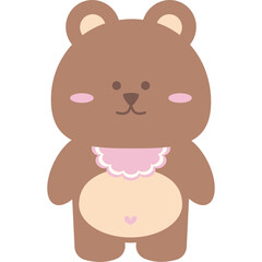 Cute Kawaii Baby Bear with Pink Lace Bib – Adorable Pastel Animal Illustration