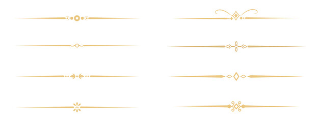 Set of Vintage decorative golden lines. text dividers. Gold line border. Lines separators, Borders, Vintage dividers, Underline elements. Vector illustration