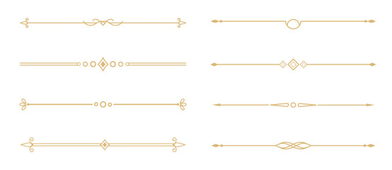 Set of Vintage decorative golden lines. text dividers. Gold line border. Lines separators, Borders, Vintage dividers, Underline elements. Vector illustration
