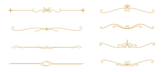 Obraz premium Set of Vintage decorative golden lines. text dividers. Gold line border. Lines separators, Borders, Vintage dividers, Underline elements. Vector illustration