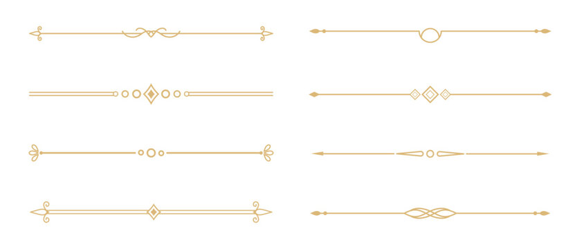 Set of Vintage decorative golden lines. text dividers. Gold line border. Lines separators, Borders, Vintage dividers, Underline elements. Vector illustration