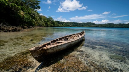 Obraz premium Wooden Boat on Tropical Shore