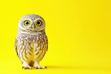 Obraz premium Wise Owl With Vibrant Eyes On Yellow Background