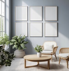 Light-Filled Room with Blank Art Frames
