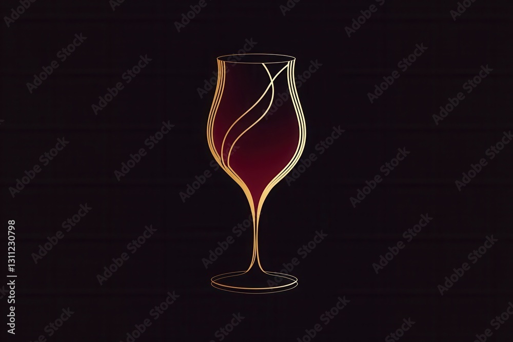 Aufkleber elegant wine glass logo featuring minimalist design with abstract lines in deep red and gold colors 