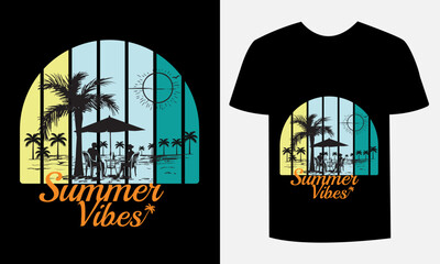 Vintage Summer T-Shirt Illustration – Retro, Sun, and Waves
