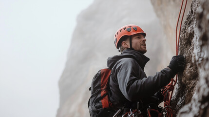 Obraz premium Mountain Rescue Team Rappelling to Save a Stranded Hiker