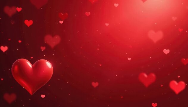 Abstract red heart panorama, romantic Valentine's Day background, valentines, illustration