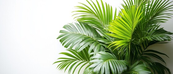 Lush Green Palm Leaves on White Background - Tropical Foliage