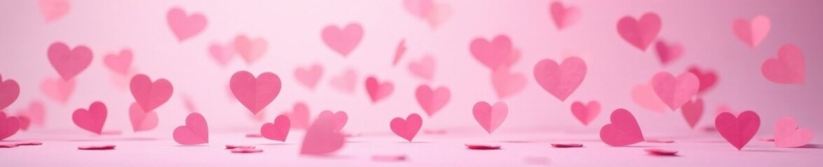 Scattered tiny pink paper hearts, light overlay , subtle, whimsical