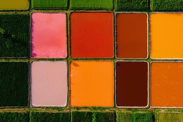 Fototapeta premium Colorful Ponds Farm Aerial View