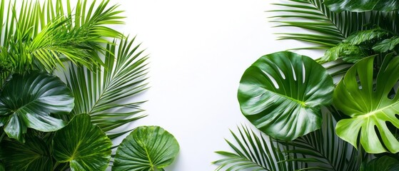 Fototapeta premium Lush Tropical Leaves on White Background - Summer Vibes