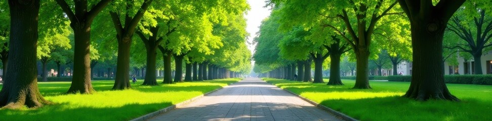 Obraz premium Empty city park, serene trees, green urban space, environmentally friendly, park design