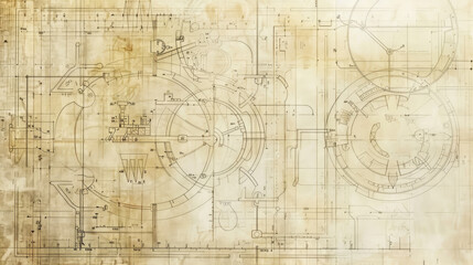A beautiful vintage diagram featuring intricate engineering plans, emphasizing the artistry and creativity in mechanical technology from the past.