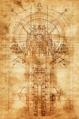 Fototapeta premium Spectacular blueprints of engineering machines showcasing meticulous design and creativity, highlighting the intricate details of technological development.
