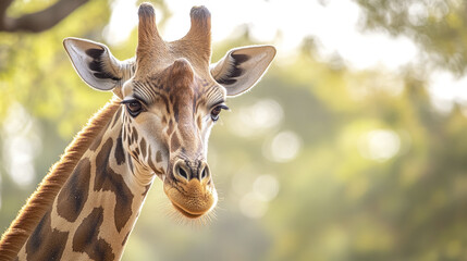 Obraz premium Majestic giraffe headshot with ears perked and deep gaze