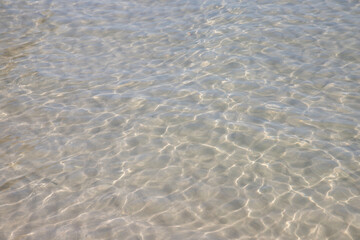The water is calm and clear, with ripples that create a peaceful atmosphere