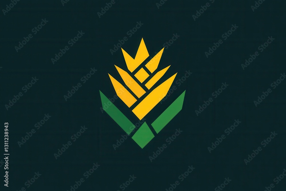 Poster minimalist pineapple logo features geometric abstraction with bright yellow green colors representin