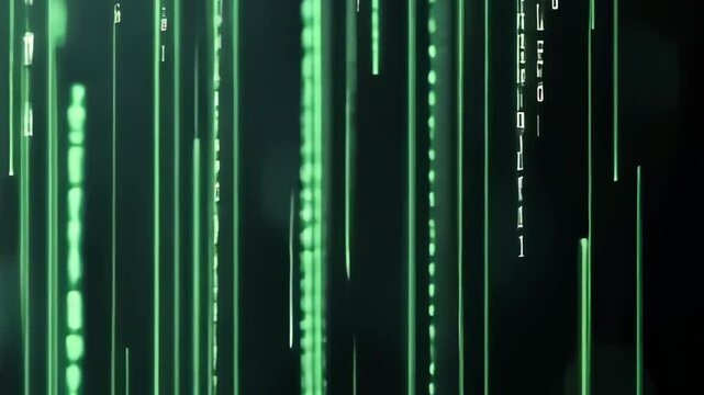 Abstract Green Digital Code on Dark Background, vertical video