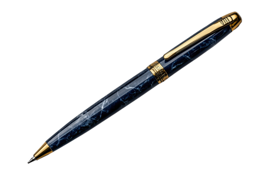 Dark Blue and Gold Marbled Mechanical Pencil on Transparent Background