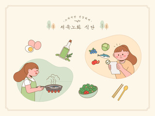 Slow aging diet vegan vegetable healthy food illustration