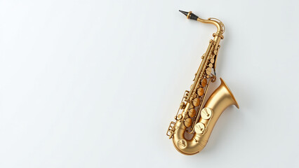 golden saxophone sits alone clean white