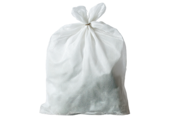 Full White Plastic Bag of Small Objects on Transparent Background