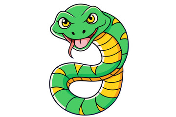 Symbol of wisdom,medicine.Funny cute smiling green snake with scales