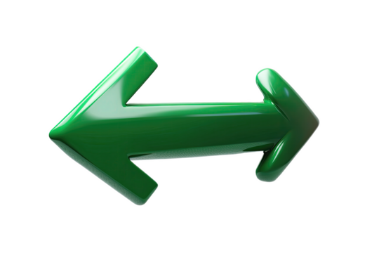 Glossy Green 3D Double Arrow on Transparent Background