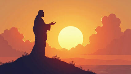 silhouette jesus rises happy morning sky vector illustration
