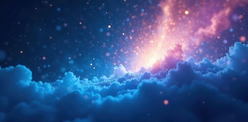 Naklejka premium Ethereal blue and white light bursts, radiating energy , illustration, bright, galaxy