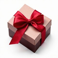 Fototapeta premium Elegant chocolate box with satin ribbon, isolated on white , gift, celebration, anniversary