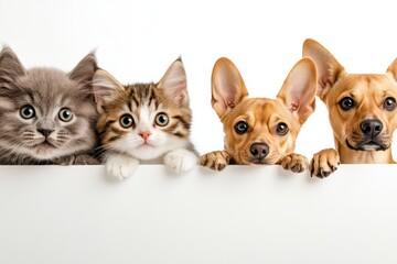 Two Cats Two Dogs Showcasing Harmonious Expressions